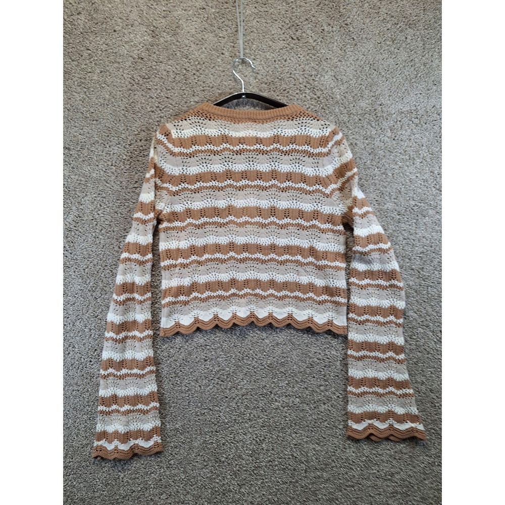 So Me Sweater Women M Multicolor Striped Crochet Knit Boho Scalloped Cropped - Picture 5 of 10